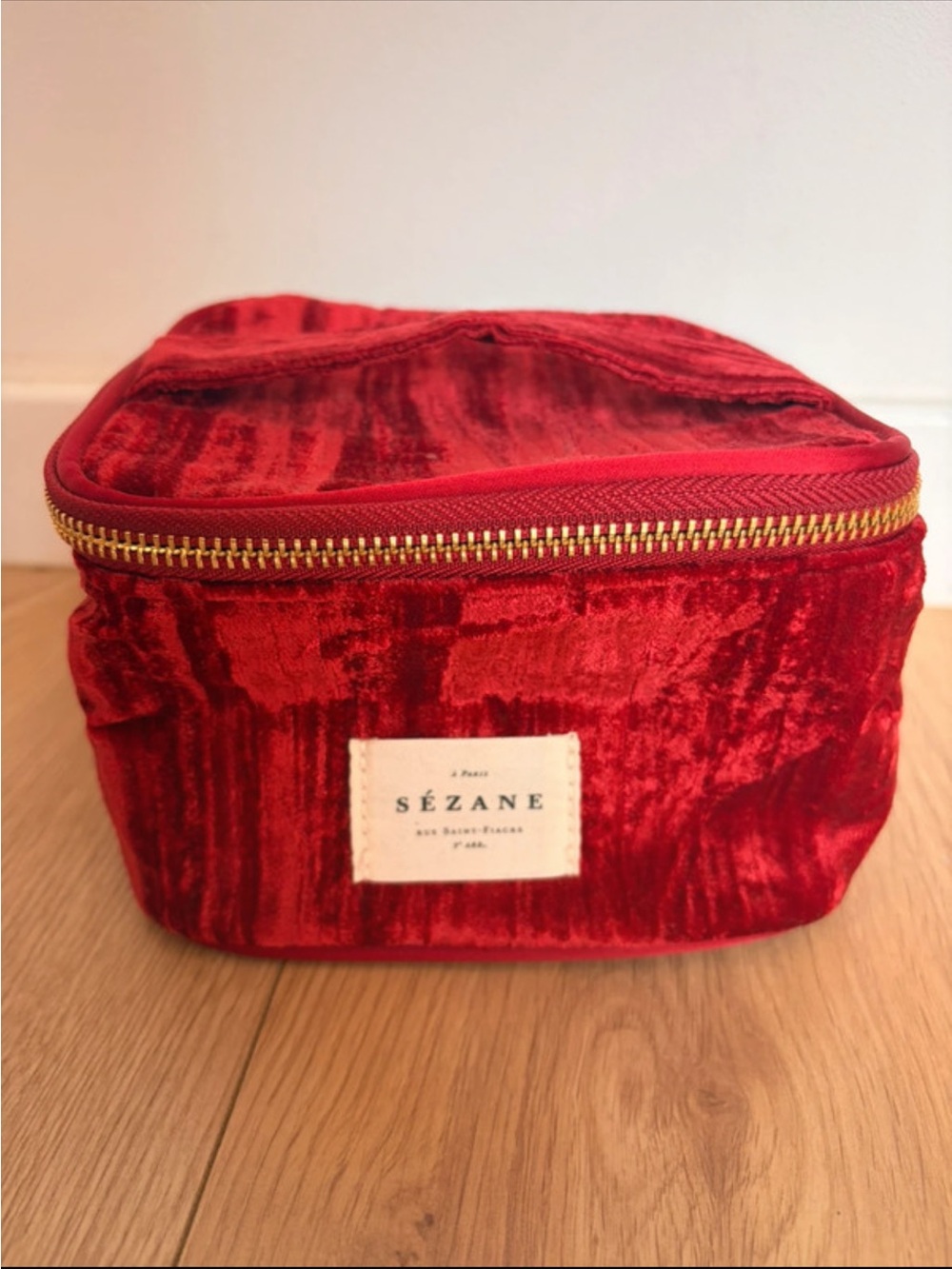 NWOT Sezane Red Velvet Cosmetic pouch